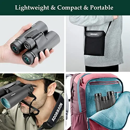 12x42 HD Binoculars for Adults with Upgraded Phone Adapter, Tripod and Tripod Adapter - Large View Binoculars with Clear Low Light Vision - Waterproof Binoculars for Bird Watching Hunting Travel