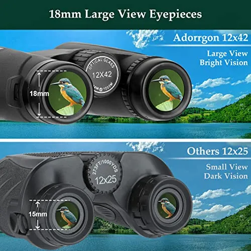 12x42 HD Binoculars for Adults with Upgraded Phone Adapter, Tripod and Tripod Adapter - Large View Binoculars with Clear Low Light Vision - Waterproof Binoculars for Bird Watching Hunting Travel