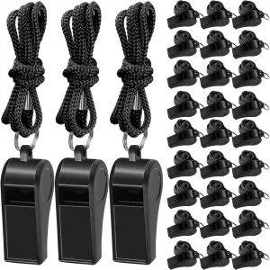 48 Pcs Coach Whistle with Lanyard Lifeguard Whistles Bulk Plastic Sports Loud Referee Whistle for Adults Emergency Teachers Training (Black)