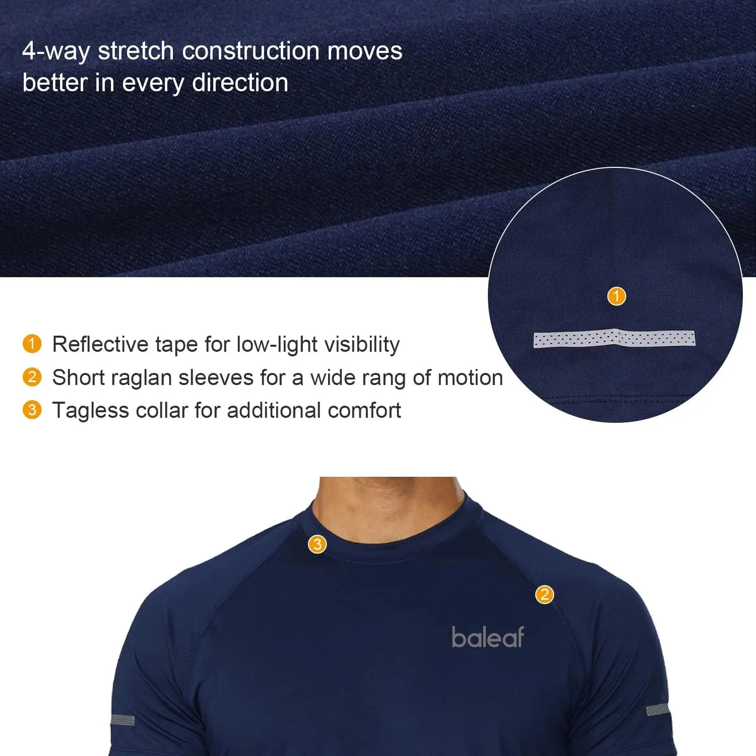 baleaf Men's Running Workout Shirts Short Sleeve Athletic T-Shirt Quick Dry