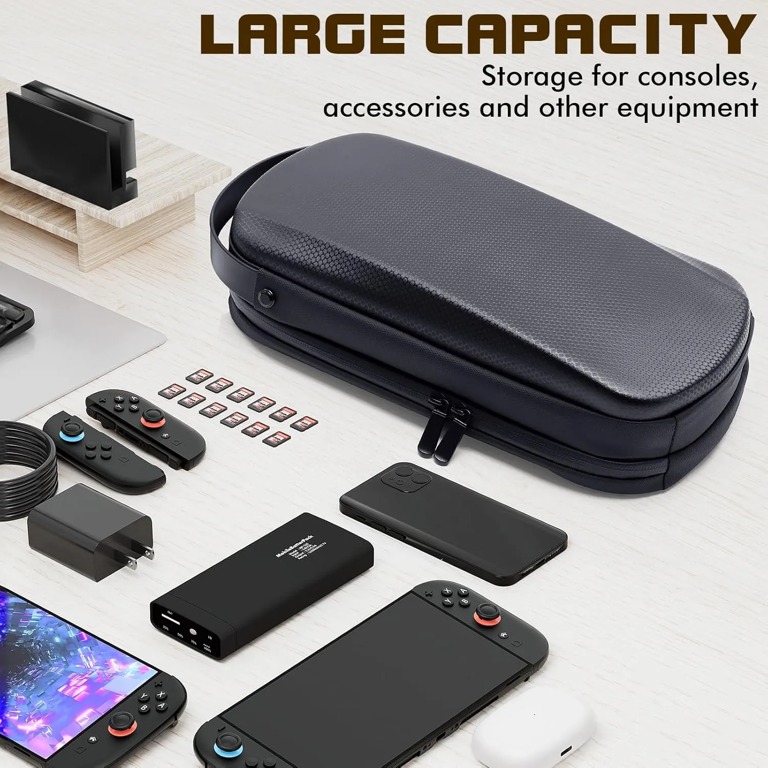 Carrying Case for Nintendo Switch 2/PlayStation Portal/Steam Deck, Storage Portable Bag, Shockproof Hard Shell Protective Shoulder Chest Backpack with Pockets Fit Console & Accessories for Daily Use