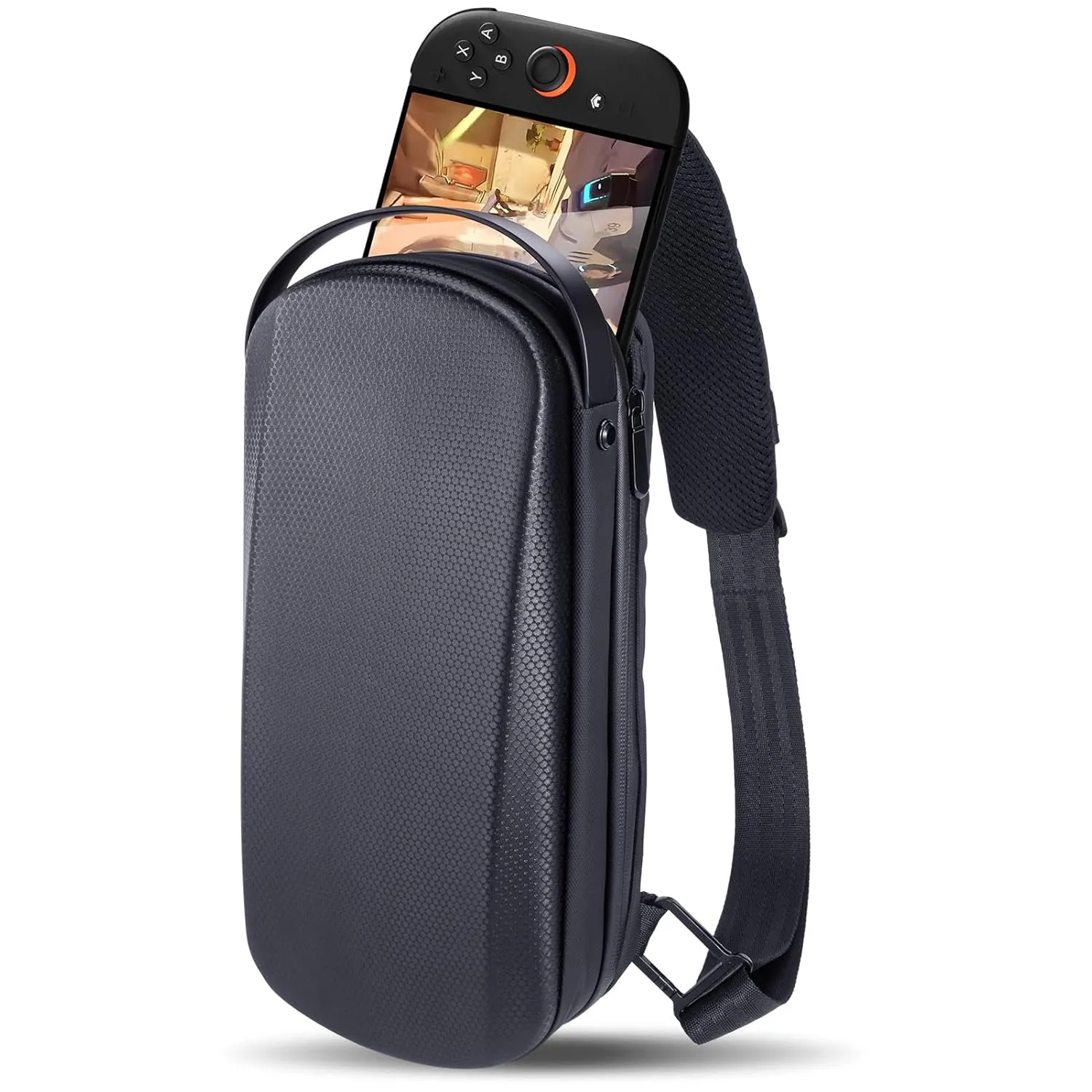 Carrying Case for Nintendo Switch 2/PlayStation Portal/Steam Deck, Storage Portable Bag, Shockproof Hard Shell Protective Shoulder Chest Backpack with Pockets Fit Console & Accessories for Daily Use