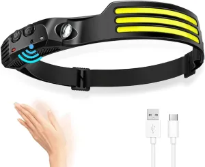 COB LED Headlamp USB Rechargeable Headlight Bar Head Band Torch Work Light 6000K