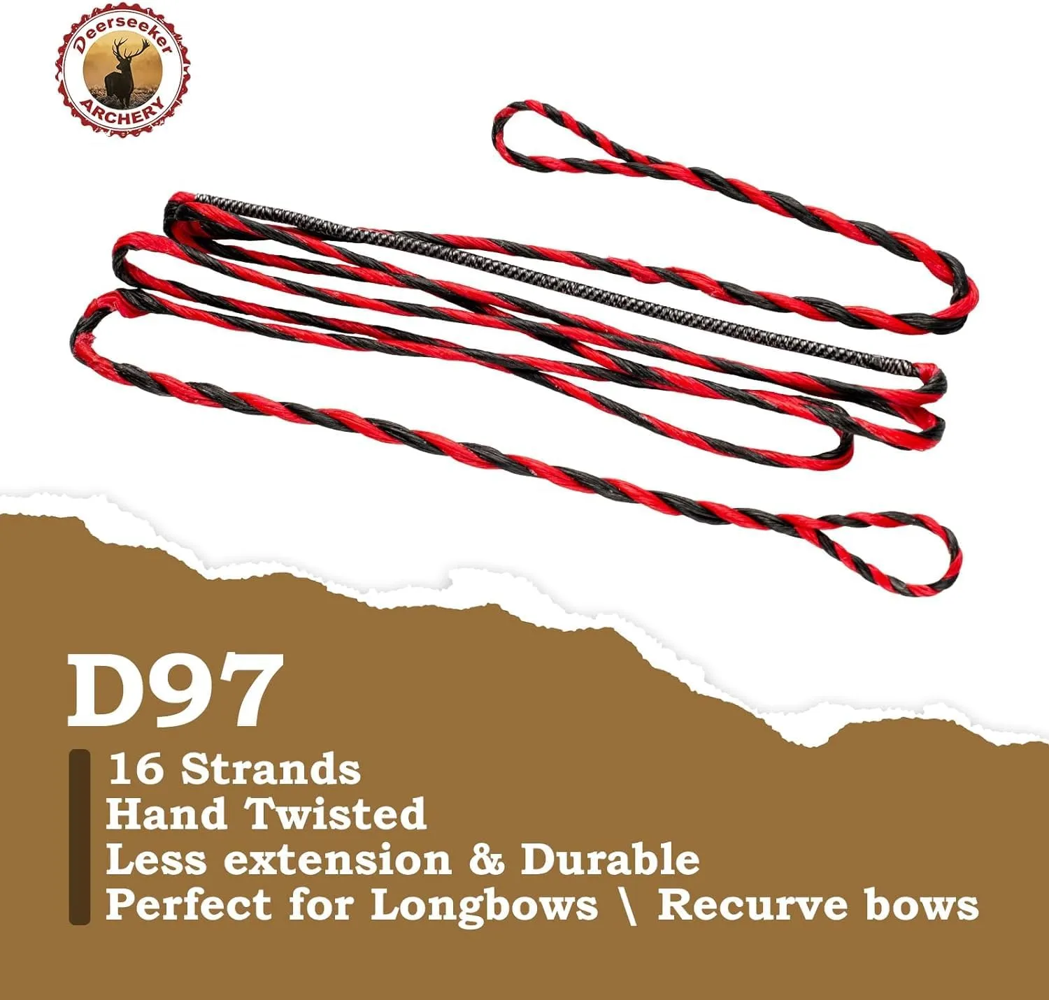 Deerseeker Flemish D97 Bow String Handmade Twist Bowstring 16 Strands 54-70in Fast Flight for Traditional Longbow Recurve Bow Replacement Archery Accessories