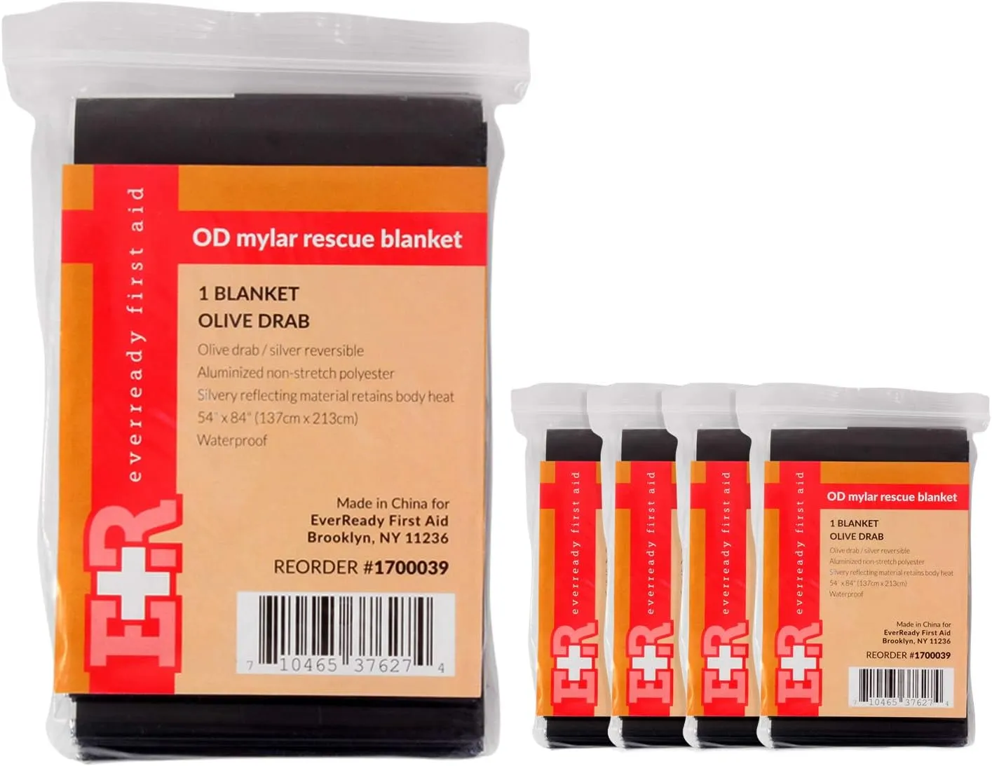 Ever Ready First Aid Mylar Rescue Blanket, Large Olive Thermal Sheet for Emergency and Survival, 54 x 84  5 Count