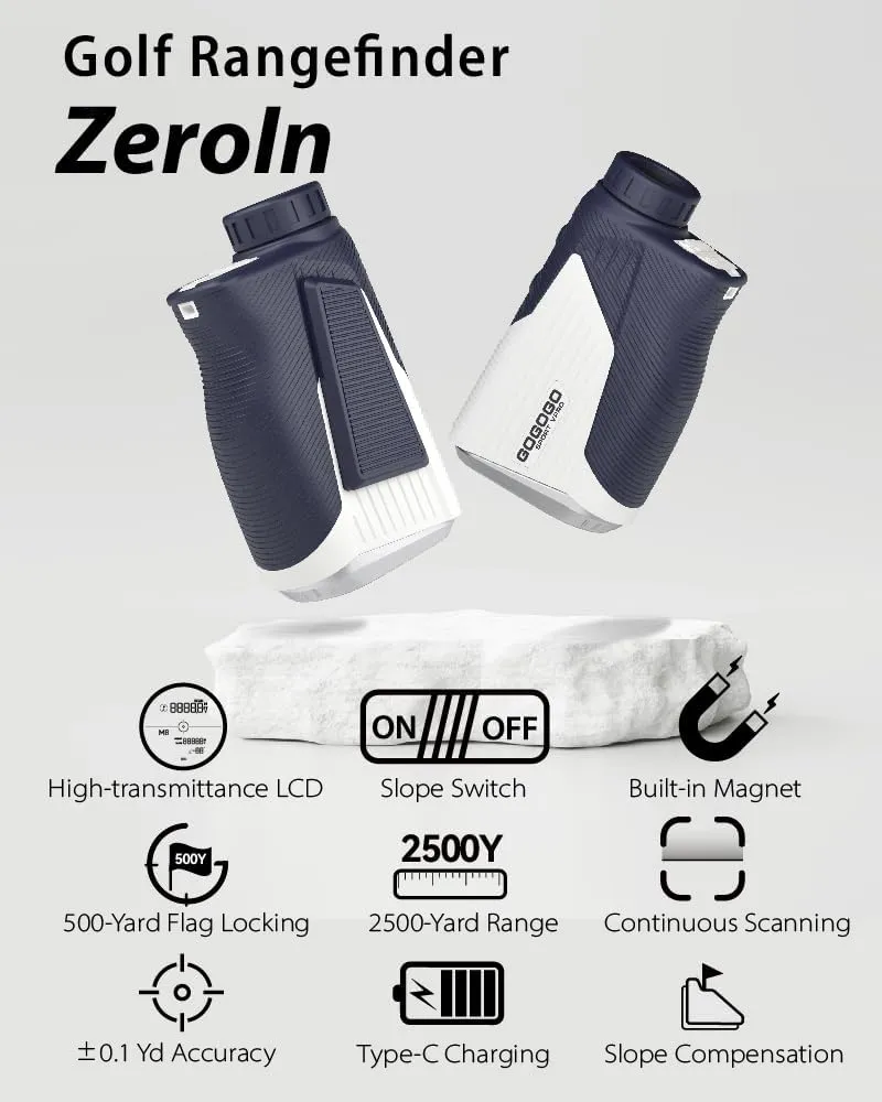Gogogo Sport Vpro ZeroIn Rechargeable Golf Range Finder with Slope 2500 Yards Magnetic Rangefinder Disc Golf 500-Yard Flag-Lock