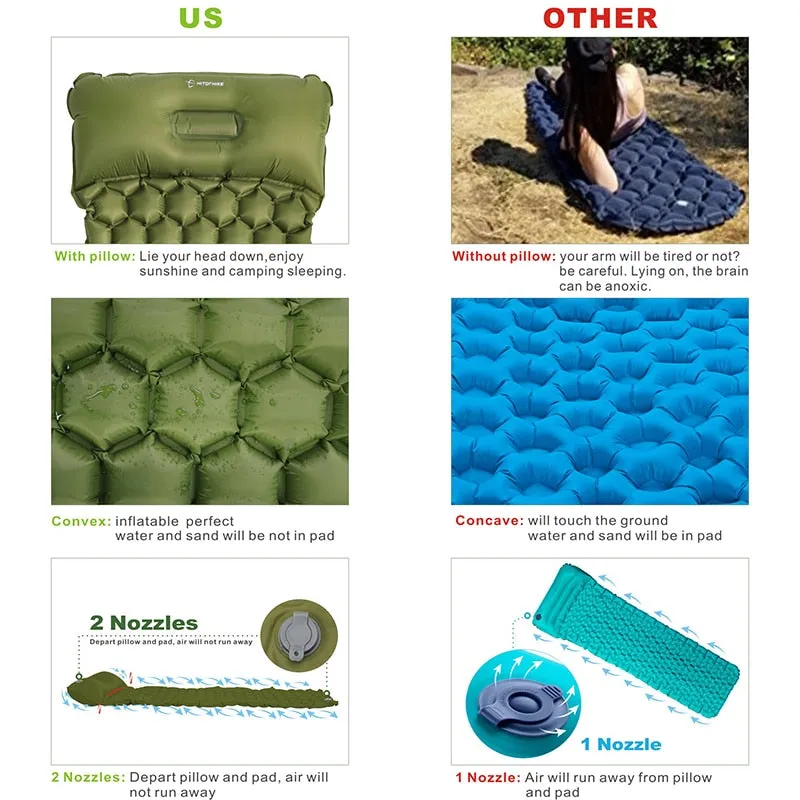 Inflatable Sleeping Pad Camping Mat With Pillow air mattress
