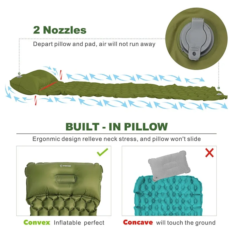 Inflatable Sleeping Pad Camping Mat With Pillow air mattress