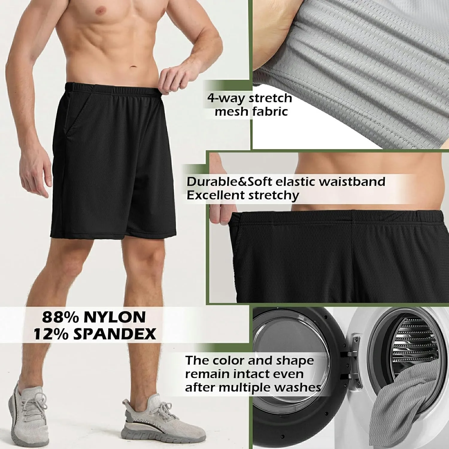 Mens Athletic Running Shorts 2 Pack Quick Dry with Pocket Gym Workout Shorts for Men Mesh Swim Trunks Board Pajama