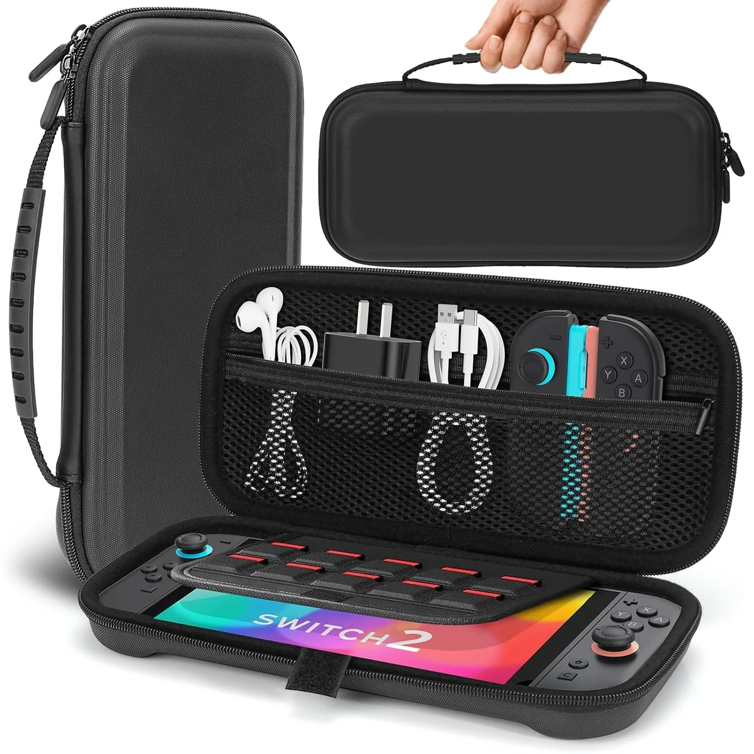 MIXPOET Carrying Case for Switch 2 (2025), Protective Hard Shell Travel Carry Case, Storage Pockets Compatible with Console & Accessories Games, Portable Bag Pouch with 10 Game Card Slots, Lightweight