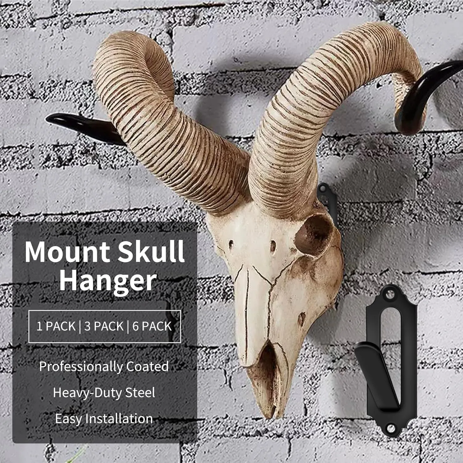 Mount Skull Hanger  Wall Mount for Deer, Mule Deer, Antelope, Coyote, and Small Game | Easy Installation Kit Included | Durable Skull Bracket for Displaying Trophies | 4 x 1.2, Black (3 Pack)