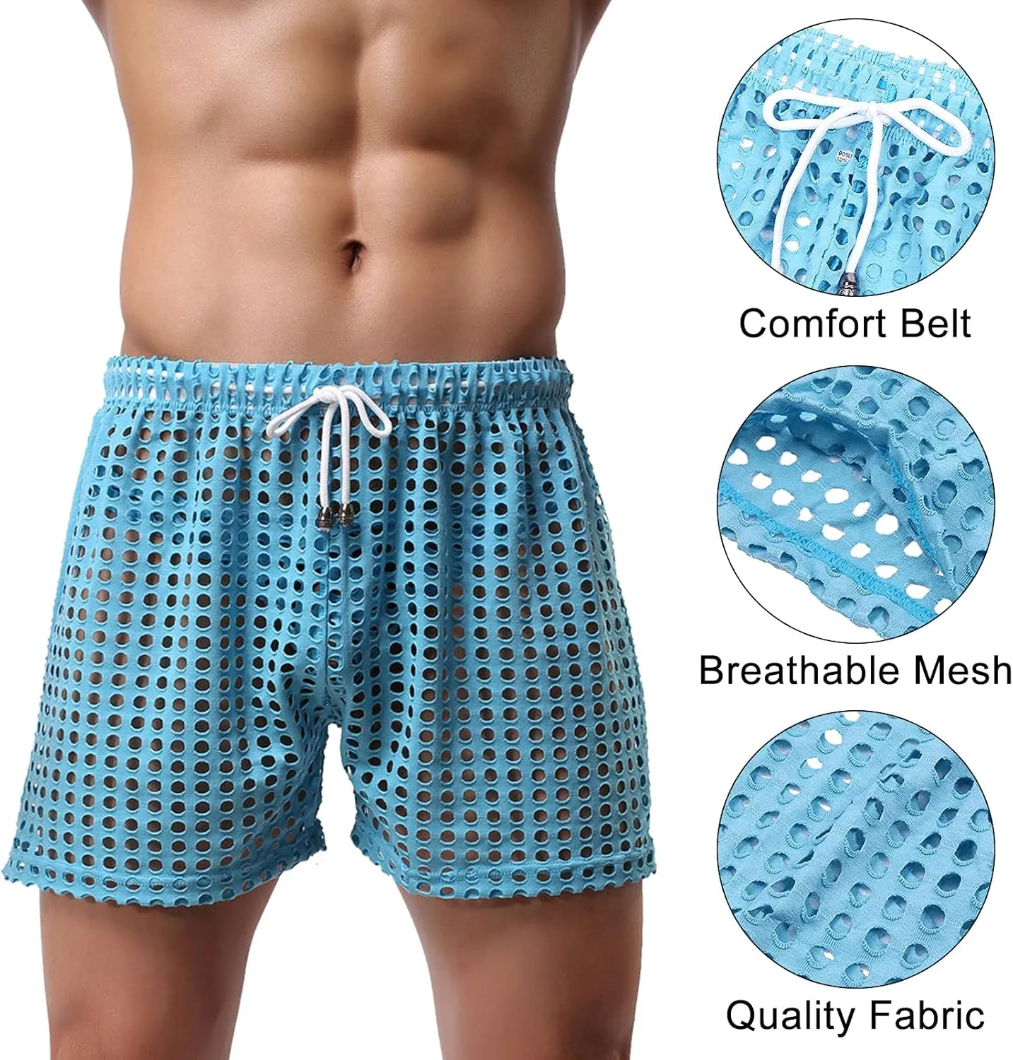 Panegy Men's Muscle Shorts Fishnet Openwork Boxer Shorts Workout Running Gym Mesh Hot Shorts Swim Trunks