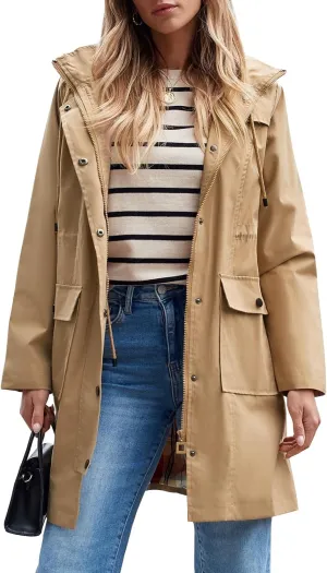SaphiRose Women's Waterproof Rain Jacket Lightweight Raincoat Hooded Windbreaker Trench Coat