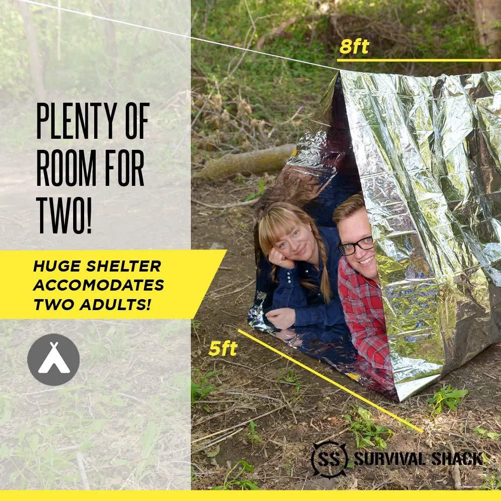SharpSurvival Shack Emergency Survival Shelter Tent | 2 Person Mylar Thermal Shelter | 8' X 5' All Weather Tube Tent | Reflective Material Conserves Heat | Lightweight | Waterproof  |