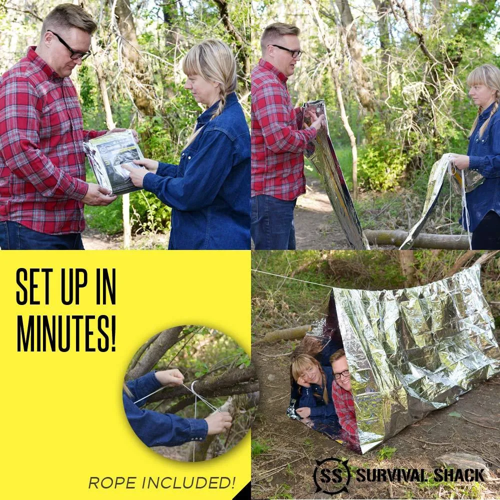 SharpSurvival Shack Emergency Survival Shelter Tent | 2 Person Mylar Thermal Shelter | 8' X 5' All Weather Tube Tent | Reflective Material Conserves Heat | Lightweight | Waterproof  |