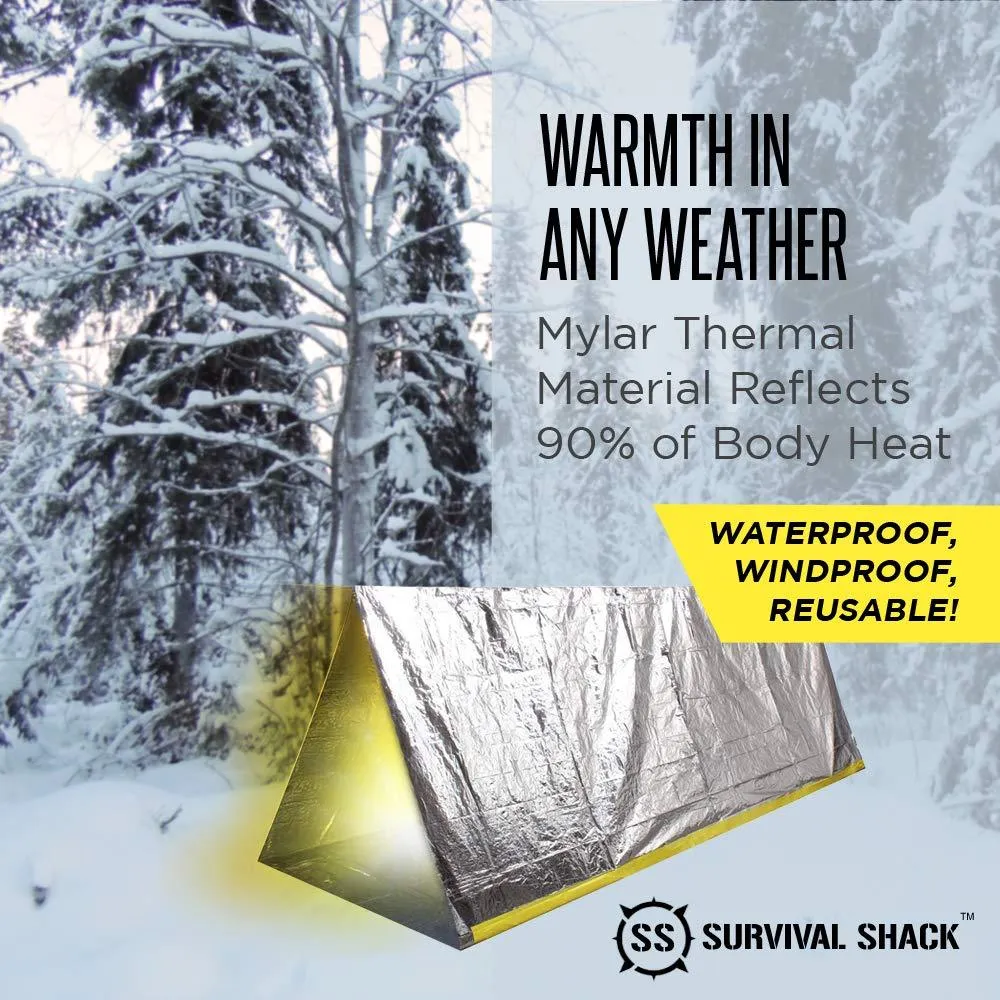 SharpSurvival Shack Emergency Survival Shelter Tent | 2 Person Mylar Thermal Shelter | 8' X 5' All Weather Tube Tent | Reflective Material Conserves Heat | Lightweight | Waterproof  |