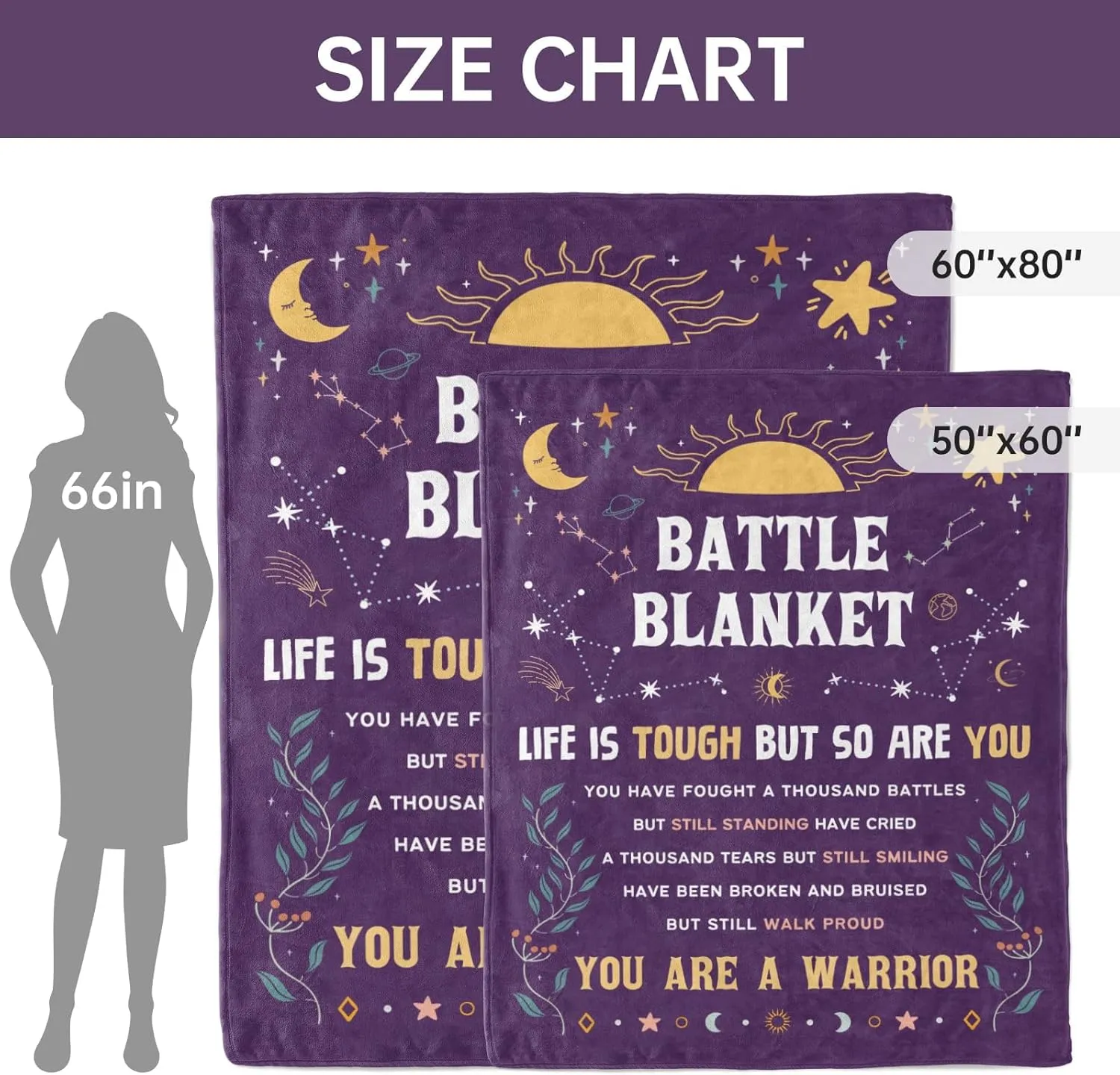 SteadStyle Cancer Care Gifts for Women, Get Well Soon Gifts Blanket 60''x 80'' for Her Him, Cancer Fighter Inspirational Quote Chemo Patient Gift - Meaningful Caring Message Battle Blanket