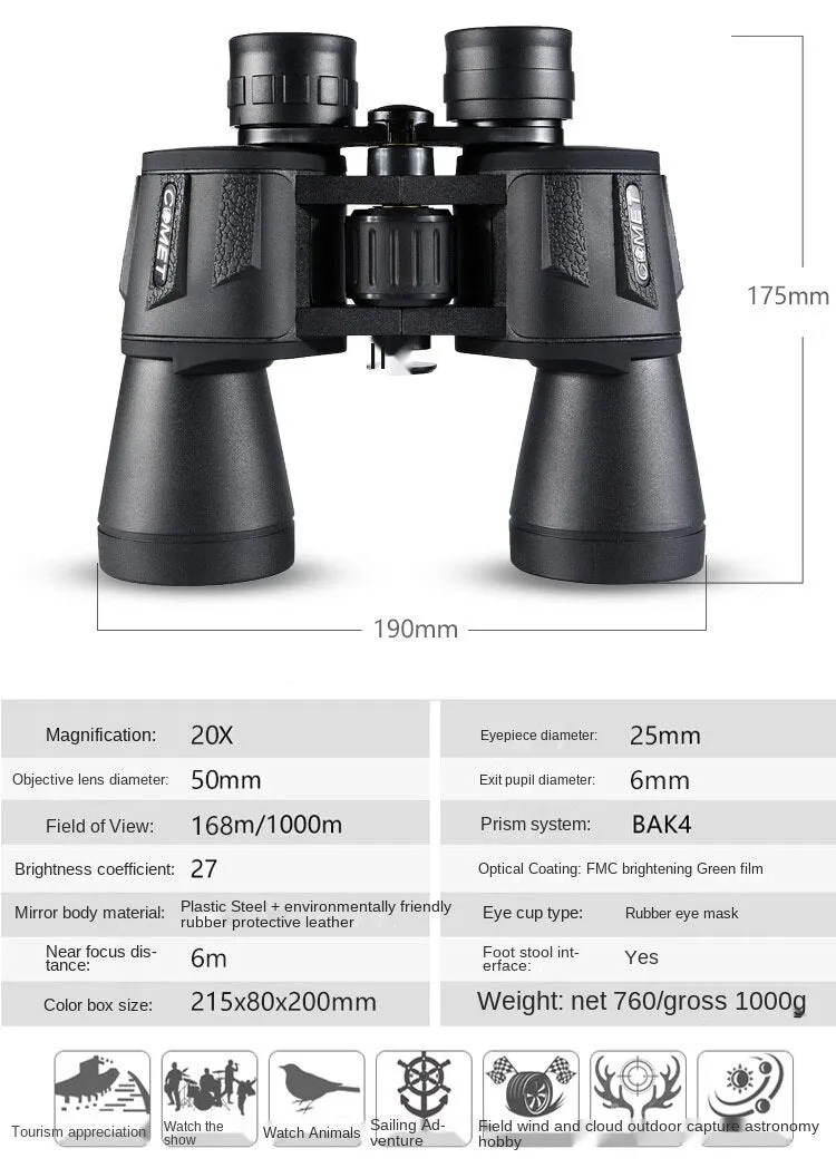 Telescope Outdoor HD high power binocular 20X50 night vision