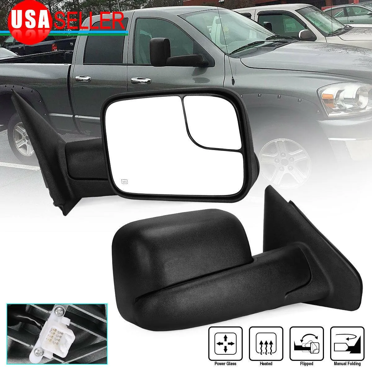 YITAMOTOR® Tow Mirror Passenger Right for 02-08 Dodge RAM 1500 03-09 2500 3500 Power Heated
