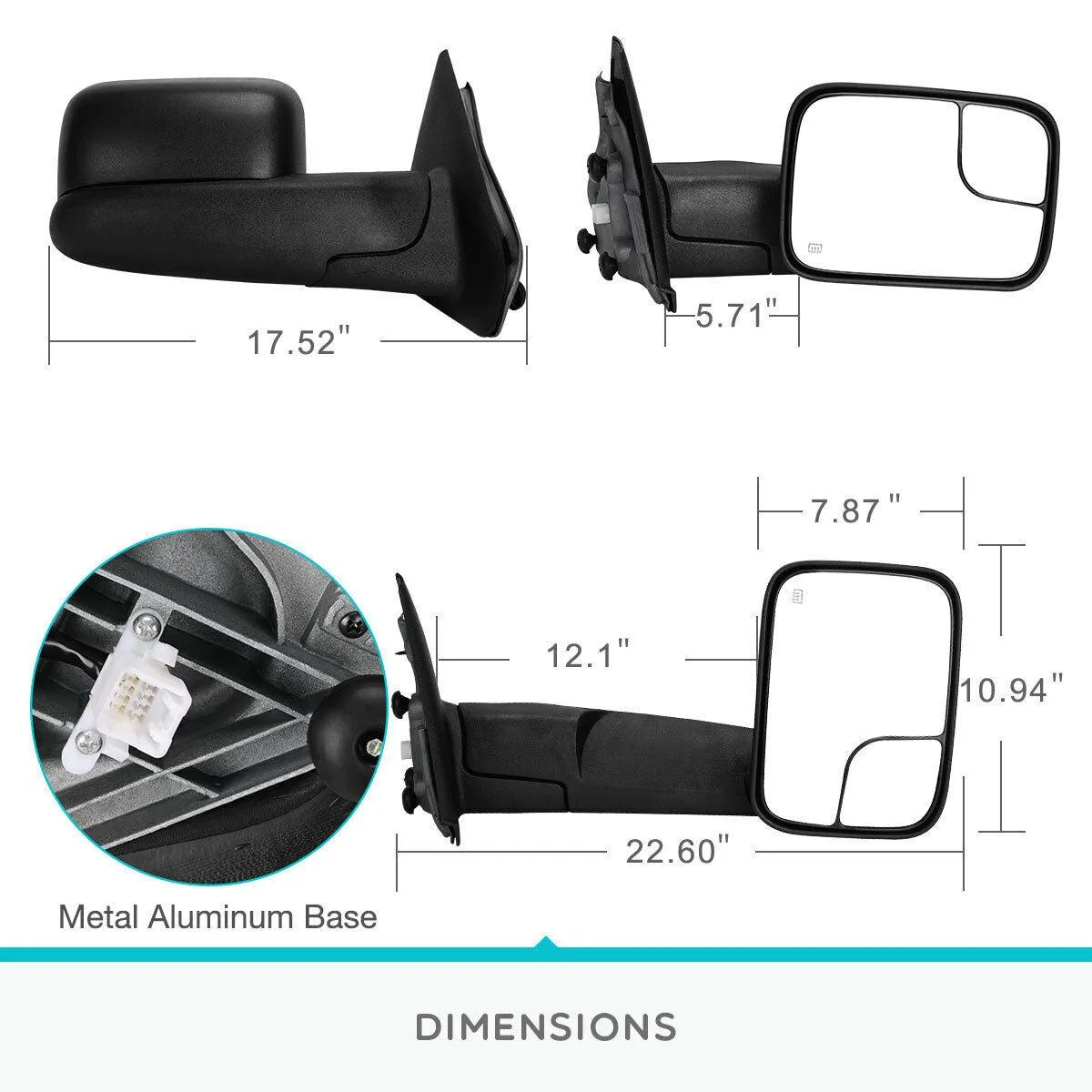 YITAMOTOR® Tow Mirror Passenger Right for 02-08 Dodge RAM 1500 03-09 2500 3500 Power Heated